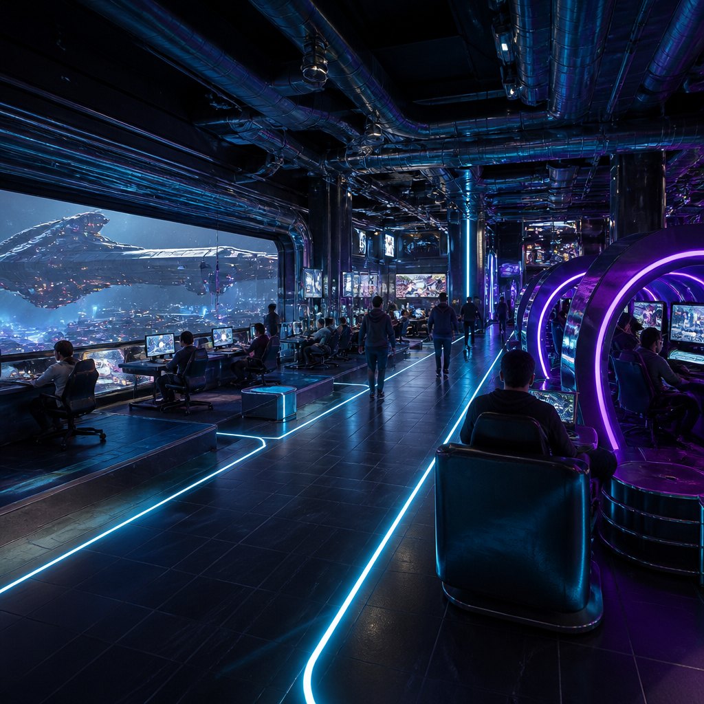 Neon aisle through the port.